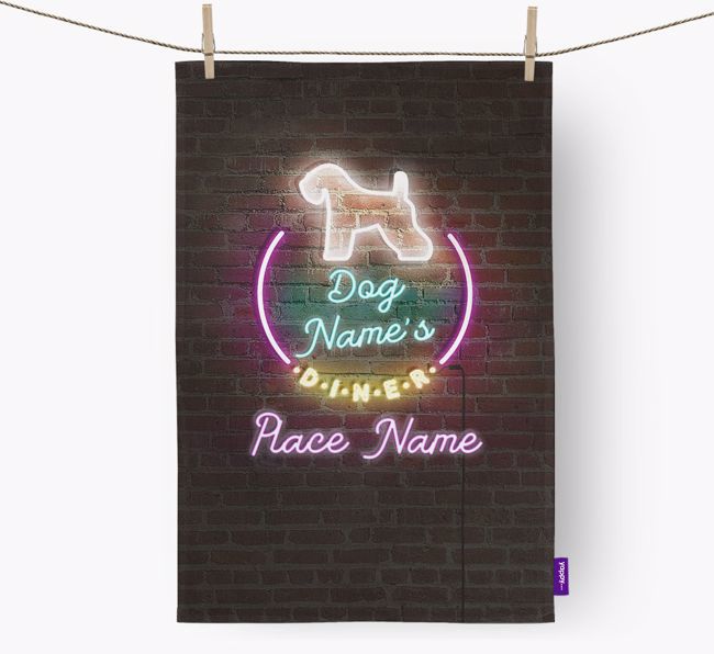 'Neon Lights Diner' - Personalized {breedFullName} Tea Towel 